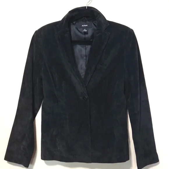 Alfani 100% Suede Leather Vintage Black Women's Blazer Jacket Size Medium - Picture 1 of 9